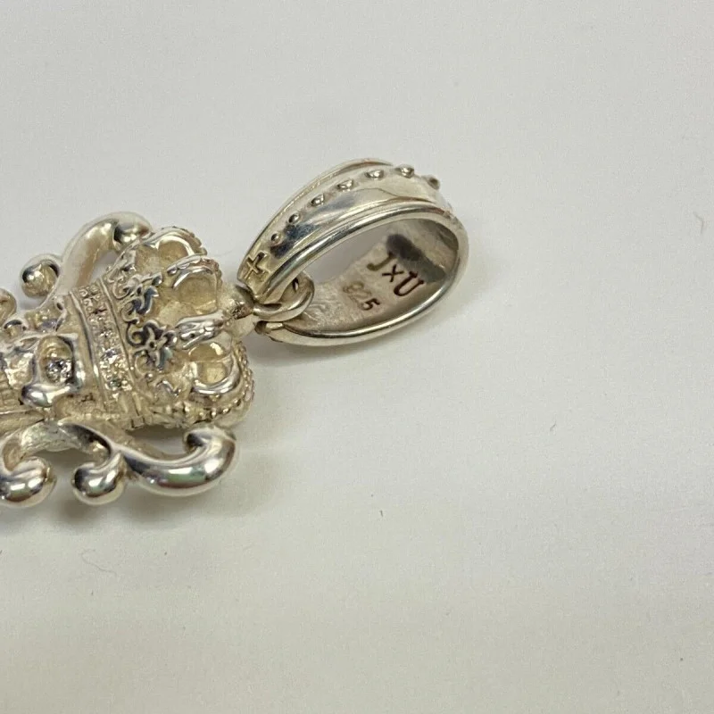 Justin Davis Sterling Silver Key Pendant with Crown and Skull Design, 3 inches