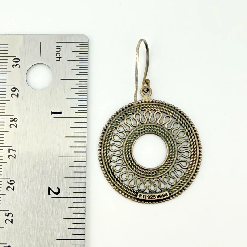 925 Sterling Silver PTI India Dangle Earrings Open-Circle Mandala Style