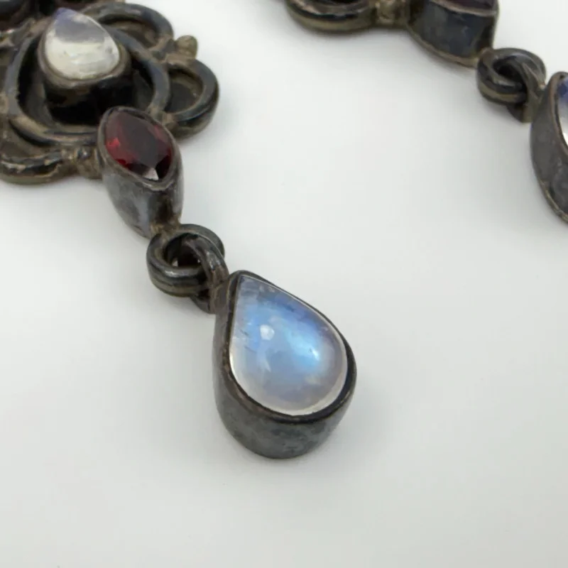 Nicky Butler India Sterling Silver 925 Moonstone & Garnet Dangle Earrings