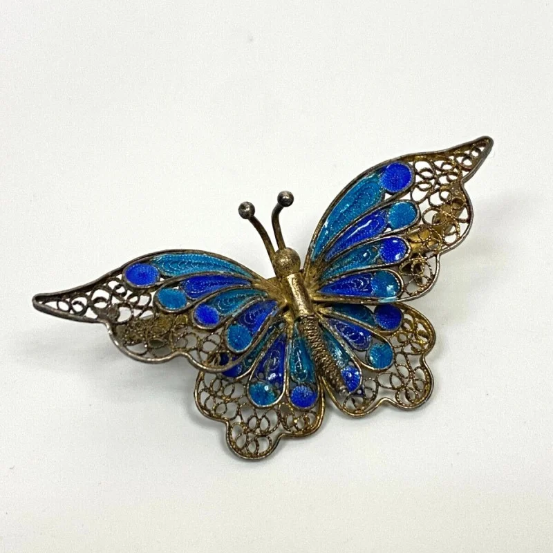 Vintage 800 Silver and Enamel Butterfly Pin