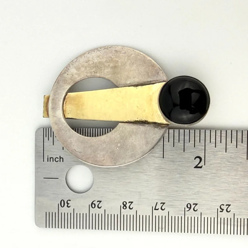 PJP Sterling Silver & Gold-Filled Onyx Geometric Art Deco Brooch