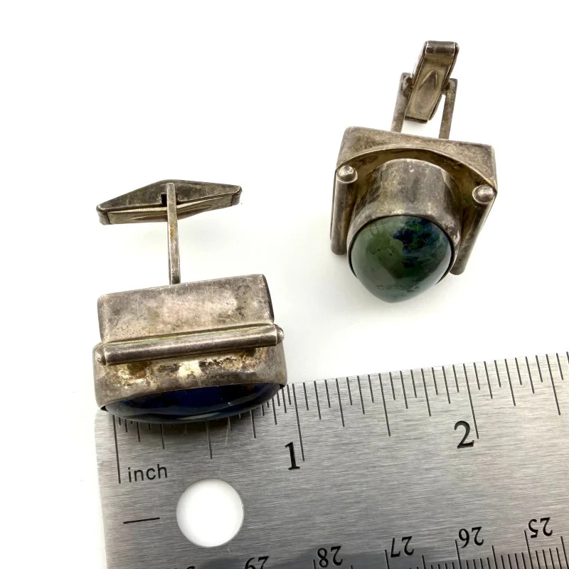 Vintage Israel Sterling Silver Blue Green King Solomon Eilat Stone Cufflinks