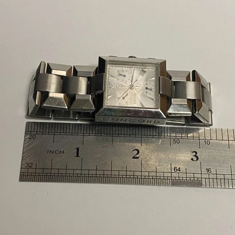 Rare Square Concord Swiss Chronograph LaScala Guilloc Date Dial,Sapphire Crystal