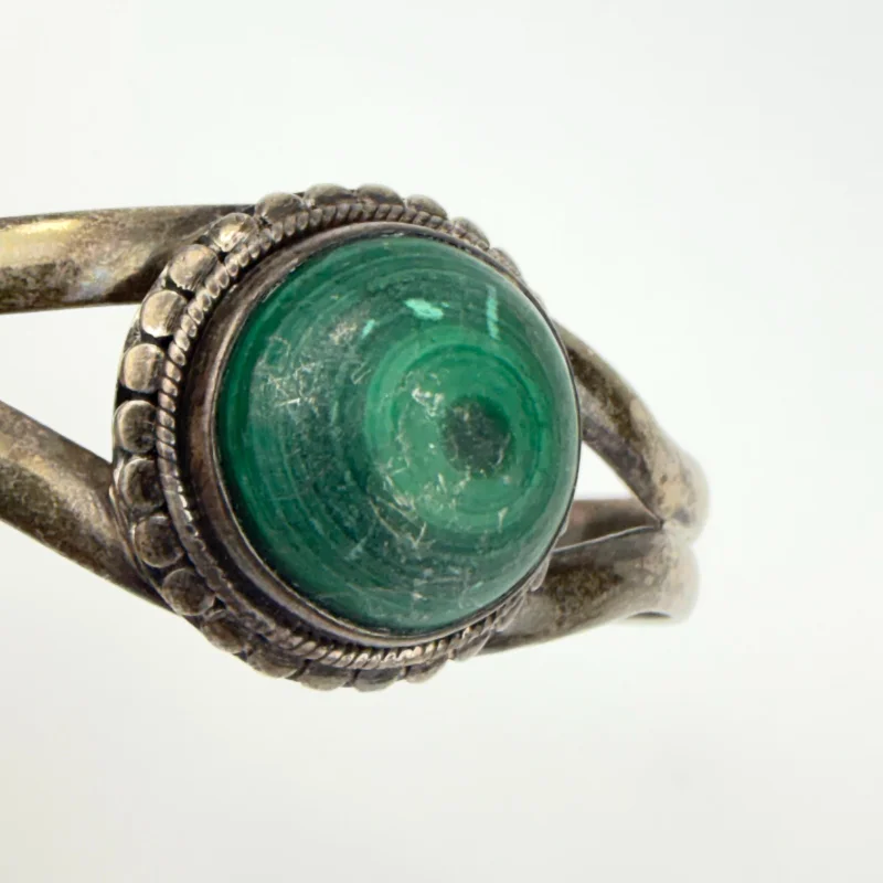 Women's Navajo Style Bracelet 925 Silver Natural Malachite Cuff