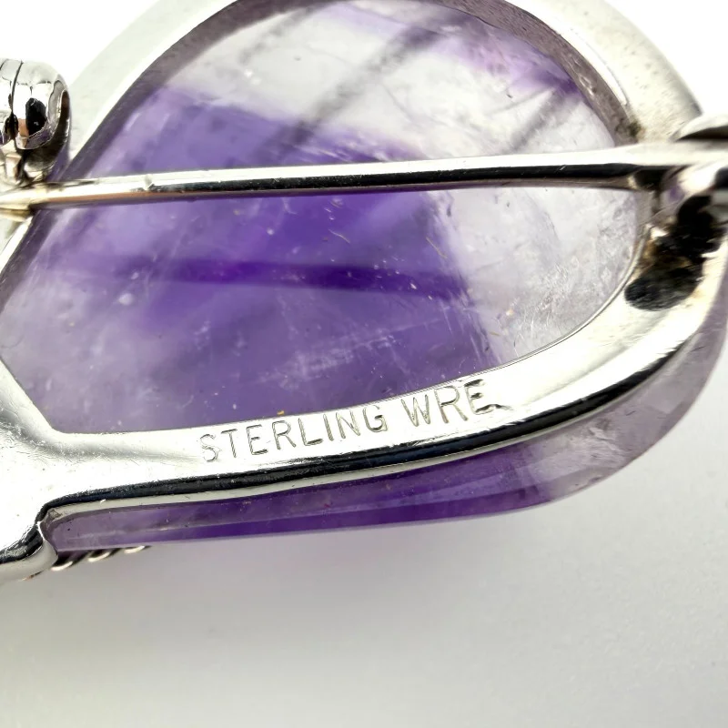 Vintage W.E. Richards Sterling Silver Amethyst Hot Air Balloon Brooch Pin