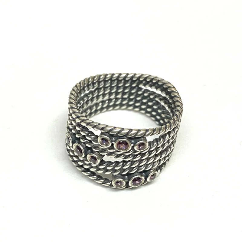 Designer Pandora Sterling Silver Hidden Romance Rhodolite Wrap Ring, Size 7