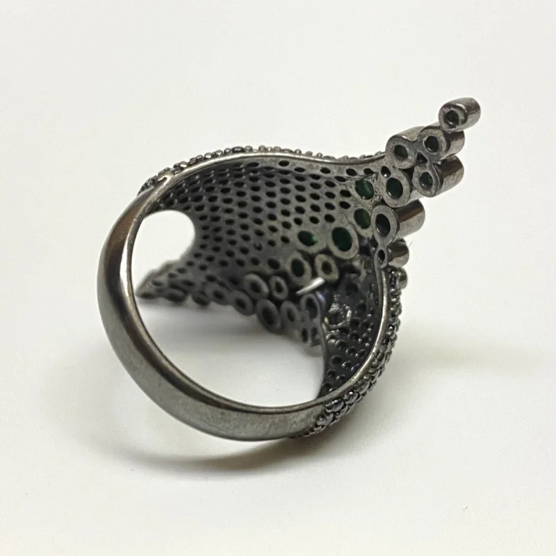 Sterling Silver Black Onyx and Green Emerald Ring