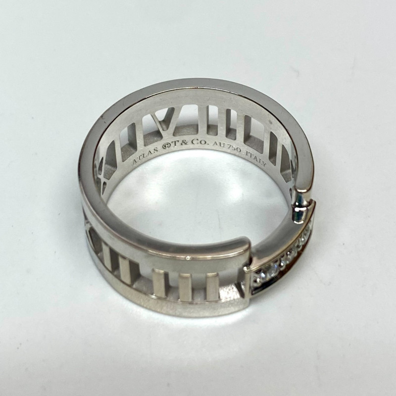 Tiffany & Co. Atlas 18K White Gold Three Diamond Open Band Ring Size 6
