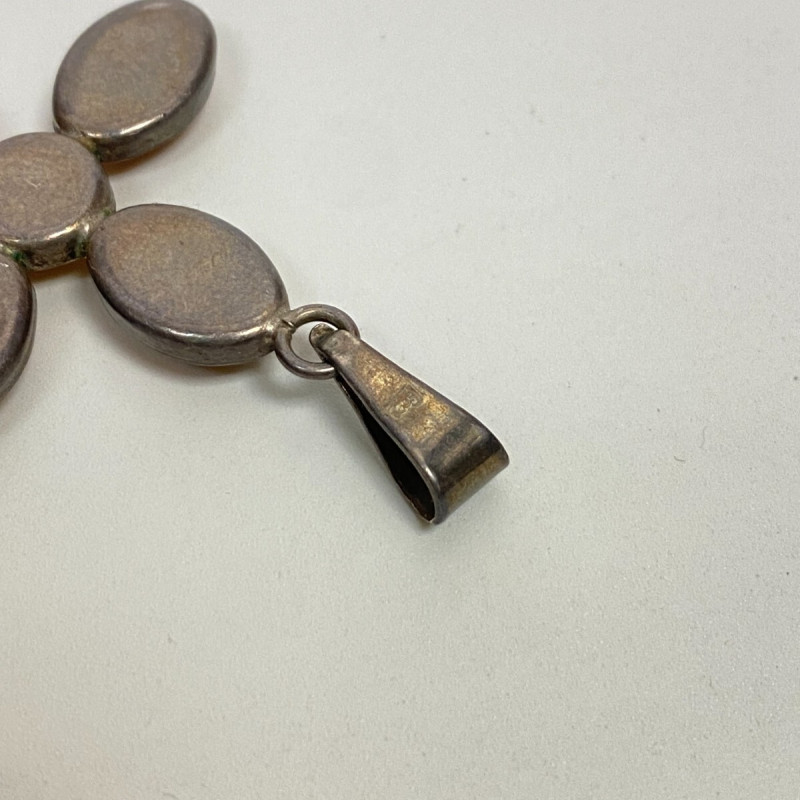 Vintage LARGE AMBER CROSS PENDANT Sterling Silver 53 on 35 mm