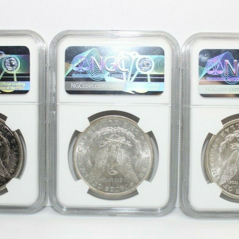 Set Of 3 Morgan Silver $1 Dollar 1882 1883 1884 O Coins