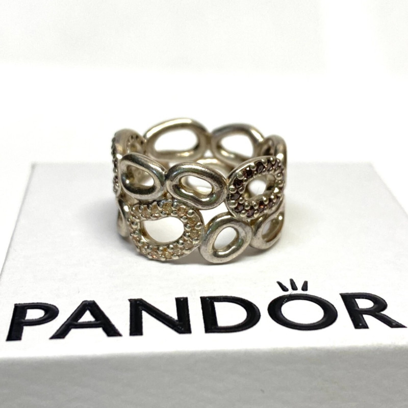 Pandora Circle Of Friends Ring Sz 6.5 Champagne CZ Stones with Box