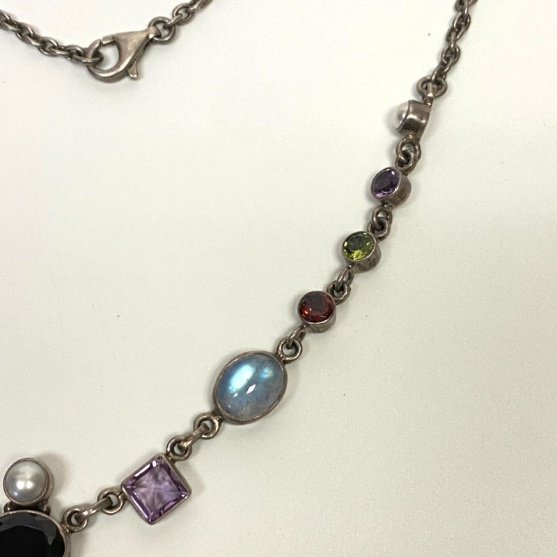NICKY BUTLER STERLING UNUSUAL FESTOON DRAPE MOONSTONE, GARNET 17 NECKLACE