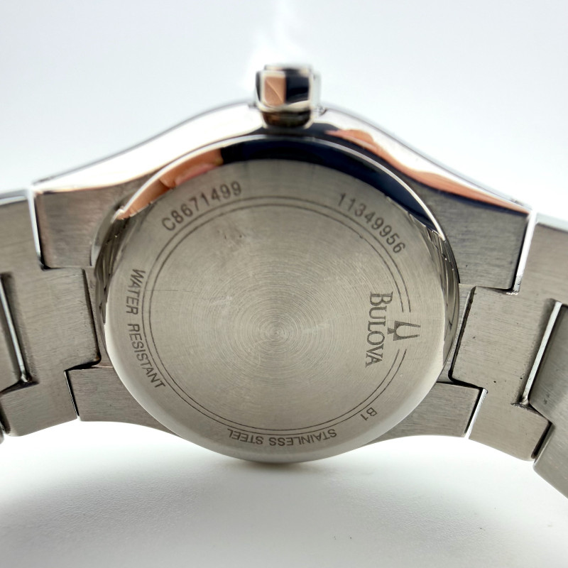 Bulova Diamond Silver Tone Black MOP Date Dial Womens Dress Watch 96R132