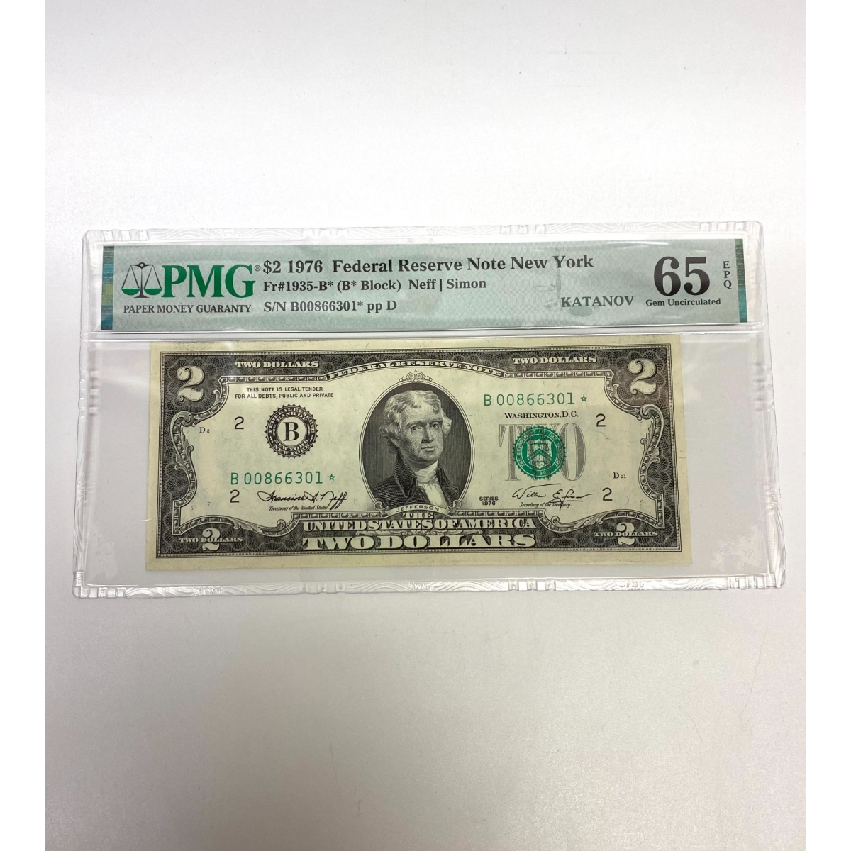 Fr 1935-B* (B* Block) $2 1976 FRN New York PMG 65 EPQ