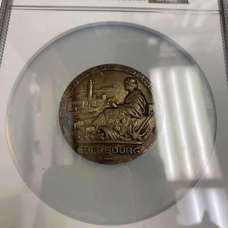 1935-Dated France Silver Cherbourg-Commerce Servant - (50mm) NGC AU 58