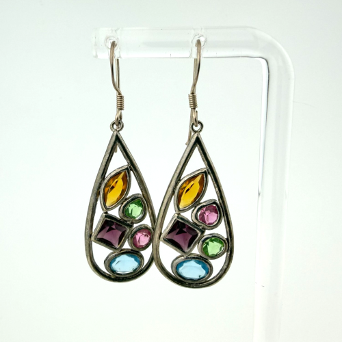 Vintage Multicolored Sterling Silver Teardrop Southwest Earrings Vintage Multicolored Sterling Silver Teardrop Southwest Earrings