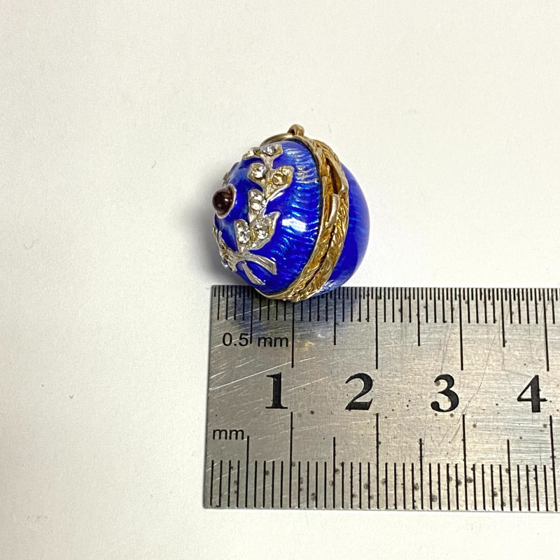 Small Antique Enamel Sterling Silver Opening Egg Pendant with Ruby
