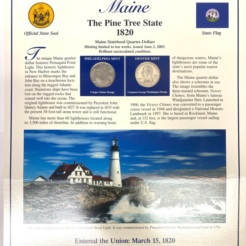 2003 Postal Commemorative Society Statehood Quarter/stamps  Maine P & D