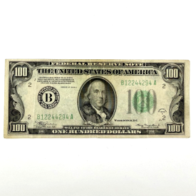 1934-A $100 Federal Reserve Note Green Seal – Double 22 & 44, New York B Distr.