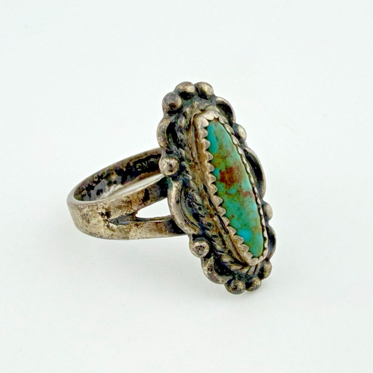 Navajo 925 Sterling Silver Vintage Green Turquoise Ring - Size 6.5 - Old Pawn