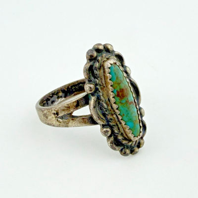 Navajo 925 Sterling Silver Vintage Green Turquoise Ring - Size 6.5
