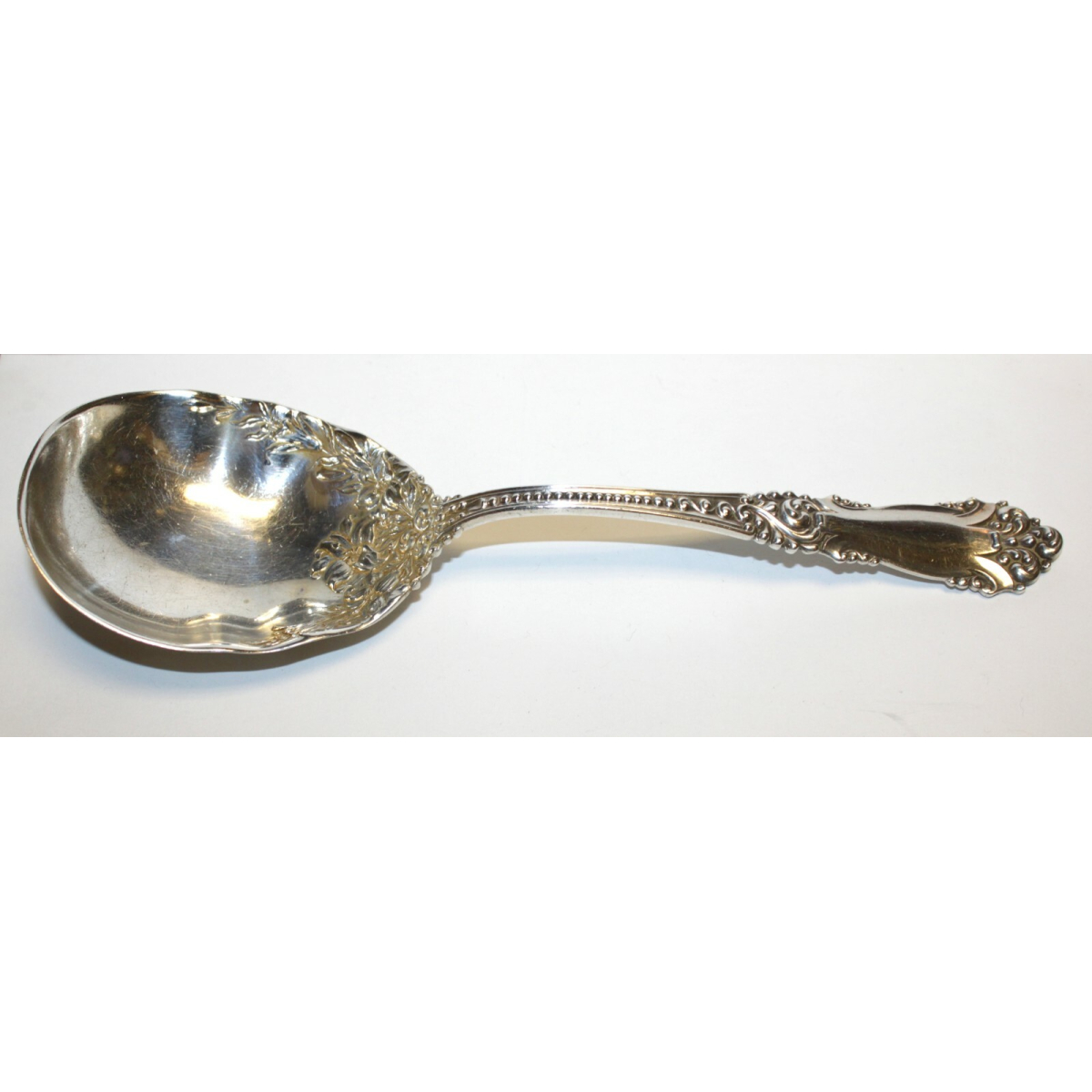 Antique R, Sterling Silver Serving Whiting Baroque Spoon