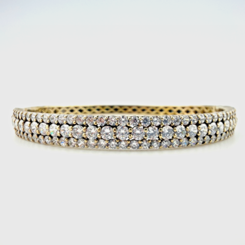 Sterling 925 Signed CN FZN Three Row Cubic Zircon Hinged Bangle 8.2''