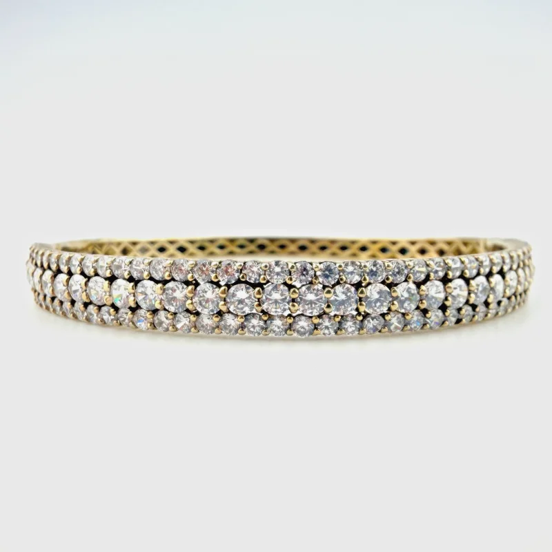 Sterling 925 Signed CN FZN Three Row Cubic Zircon Hinged Bangle 8.2''