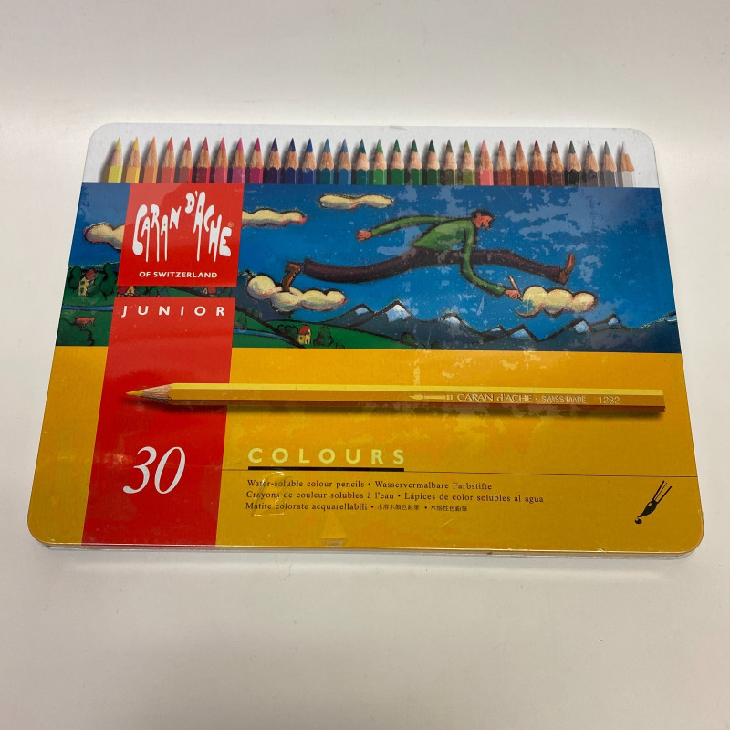 Caran d'Ache Junior 30 Water-Soluble Colour Pencils Tin NEW Swiss | 104060