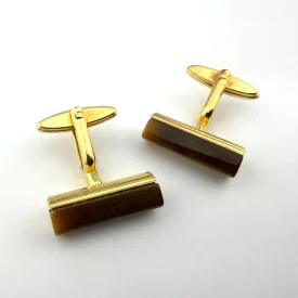 Vintage NINA RICCI Gold Tone Plated Tiger's Eye Cufflinks France Hallmarked