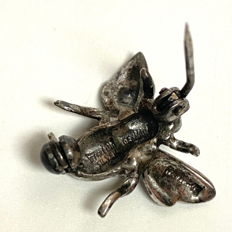 Alice Caviness Brooch Sterling Silver Enamel Marcasite Bumble Bee Germany