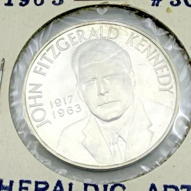 1963 JFK Heraldic Art Sterling Silver Medal  33mm UNC 5300 Mintage