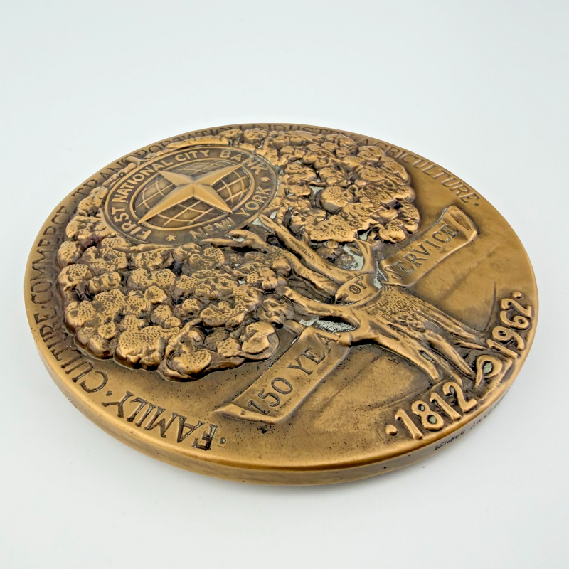 1962 USA First National City Bank NEW YORK 150th Bronze Large Medal Coin 3"