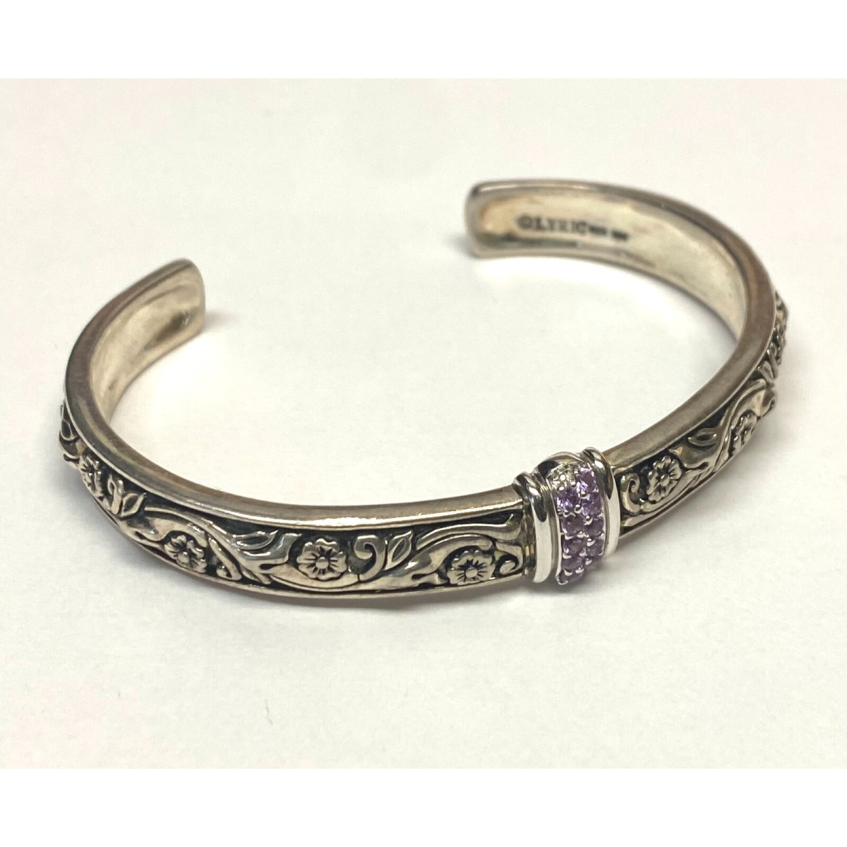 Lyric Sterling Silver 925 & 18k Gold Cuff Bracelet with Purple Stones, 6in 
