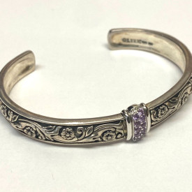Lyric Sterling Silver 925 & 18k Gold Cuff Bracelet with Purple Stones, 6in Wrist
