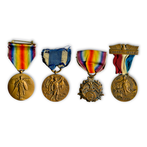 Lot of 4 Original US WWI Bronze Medals — Victory + Service Medals with Ribbons Lot of 4 Original US WWI Bronze Medals — Victory + Service Medals with Ribbons