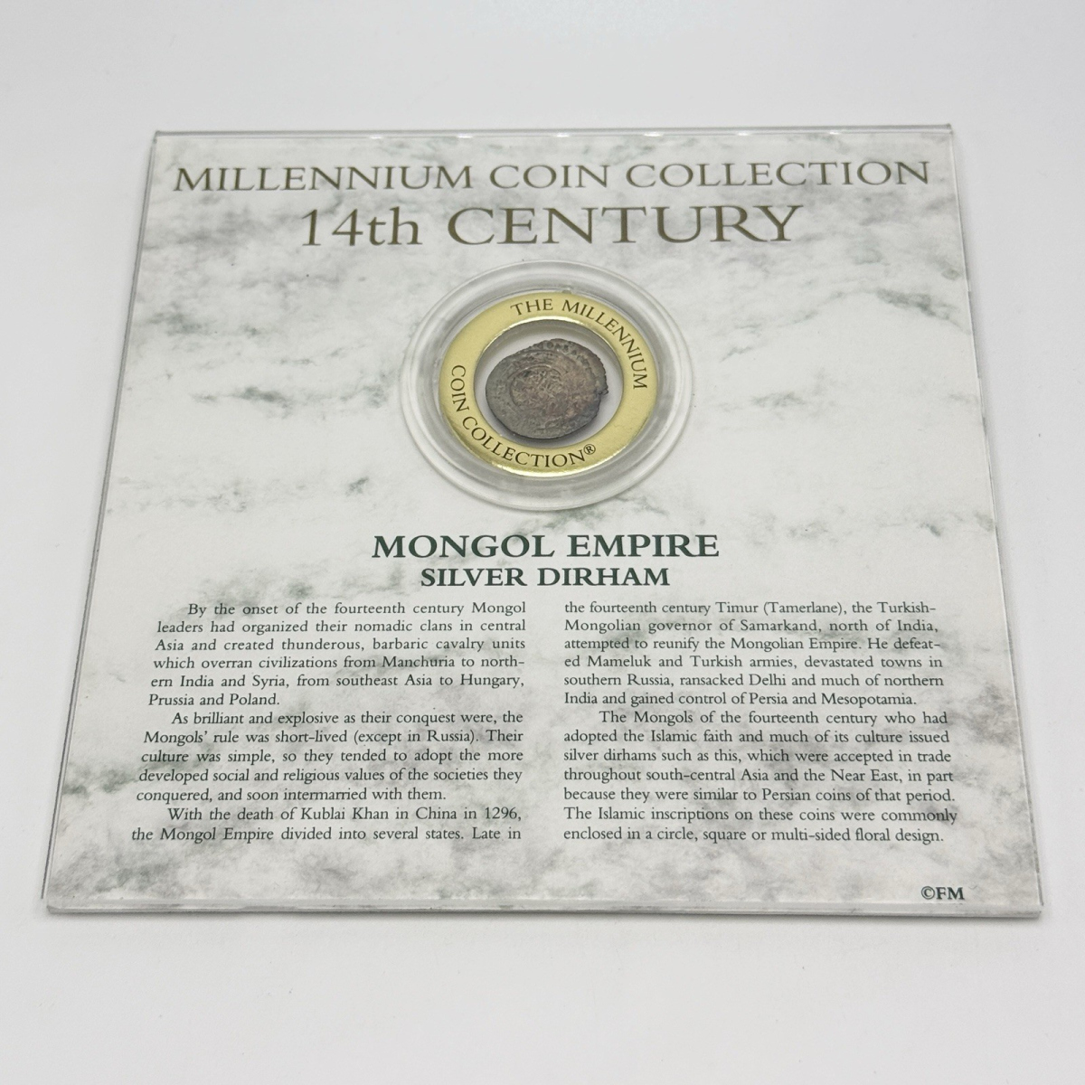 Franklin Mint 14th Century Mongol Empire Silver Dirham Millennium Coin