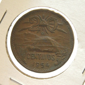  1954 Mexico ESTADOS UNIDOS MEXICANOS 20 Centavos KM# 439   #22