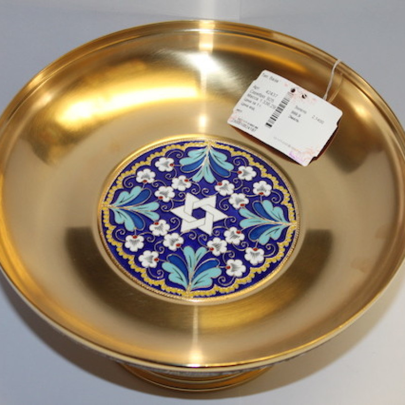 Magen David Floral Russian Silver 925 & 24k Gold Plated Bowl Enamel Filigree