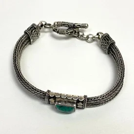Vintage Sterling Silver 925 Turquoise Dual Chain Station Bracelet- 7"