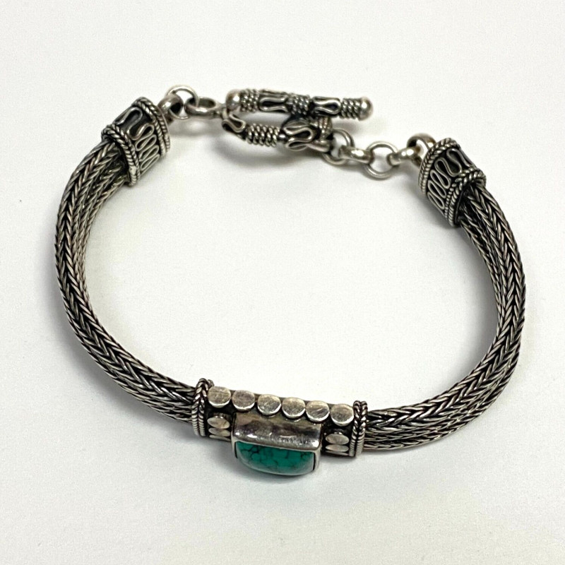 Vintage Sterling Silver 925 Turquoise Dual Chain Station Bracelet- 7" Vintage Sterling Silver 925 Turquoise Dual Chain Station Bracelet- 7"