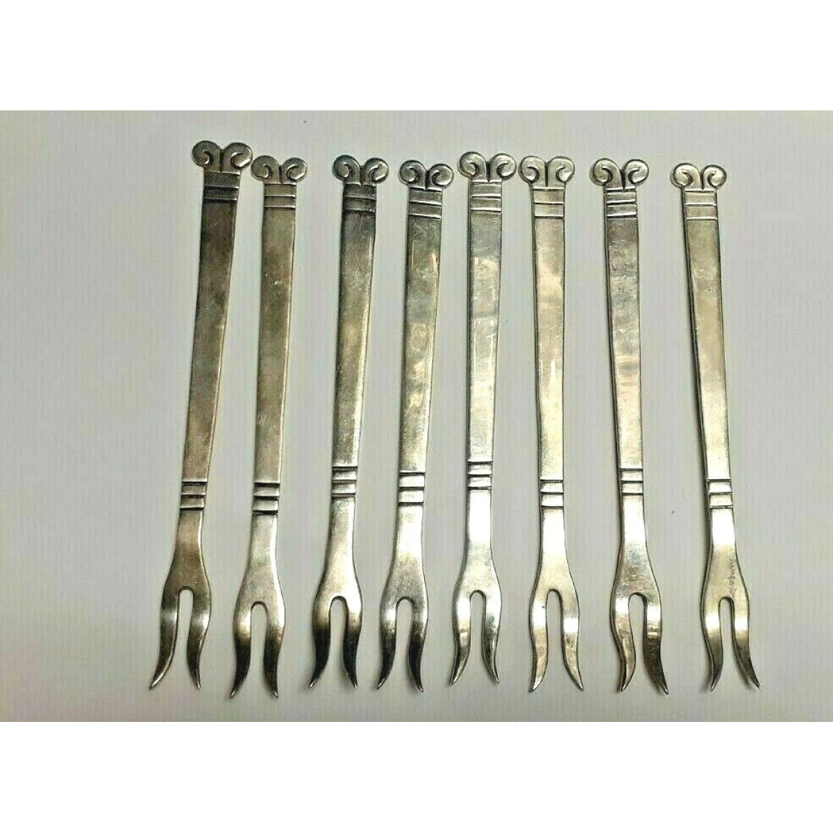 Vintage Aztec Sundial H'orderves Forks Taxco Mexico Sterling Silver 925 