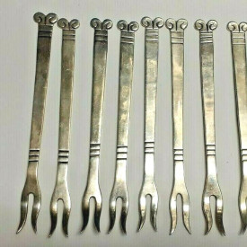 Vintage Aztec Sundial H'orderves Forks Taxco Mexico Sterling Silver 925 