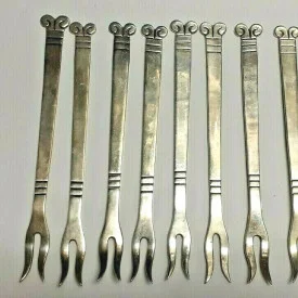 Vintage Aztec Sundial H'orderves Forks Taxco Mexico Sterling Silver 925 