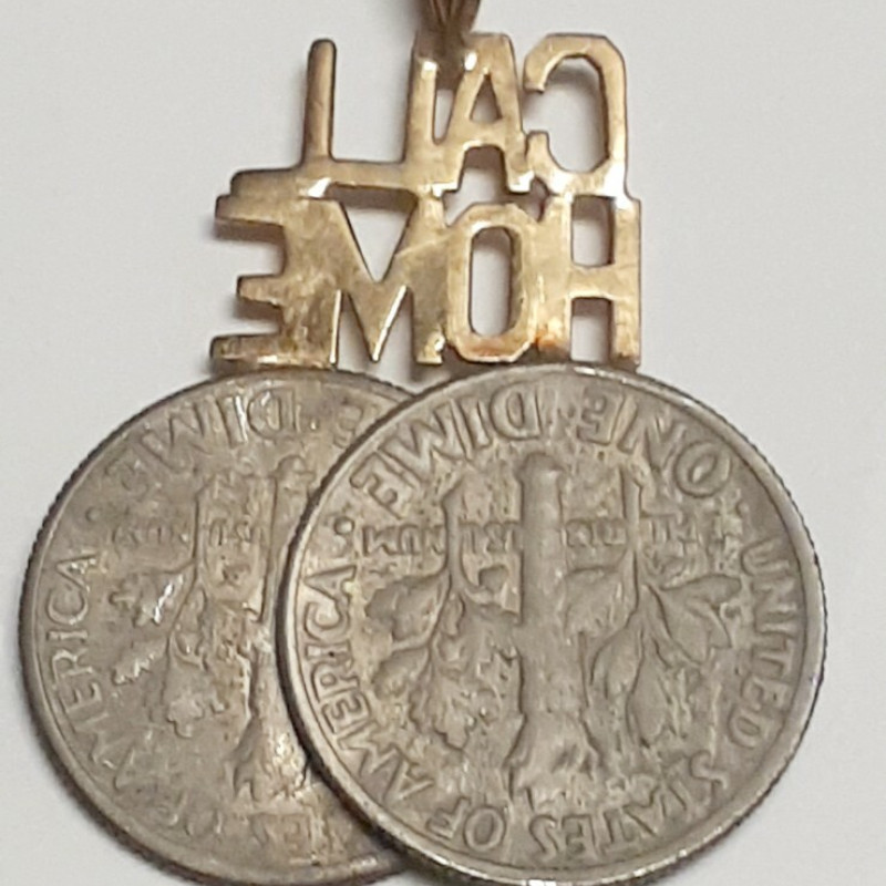 Unqiue 14K Call Home Words ON Two Ten Cents Coins Head Pendent Unqiue 14K Call Home Words ON Two Ten Cents Coins Head Pendent