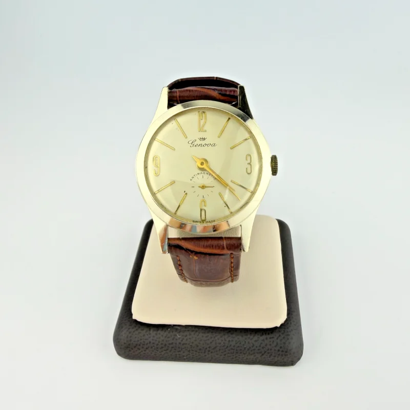Vintage Genova Swiss Antimagnetic Mechanical Watch Silver Tone Working