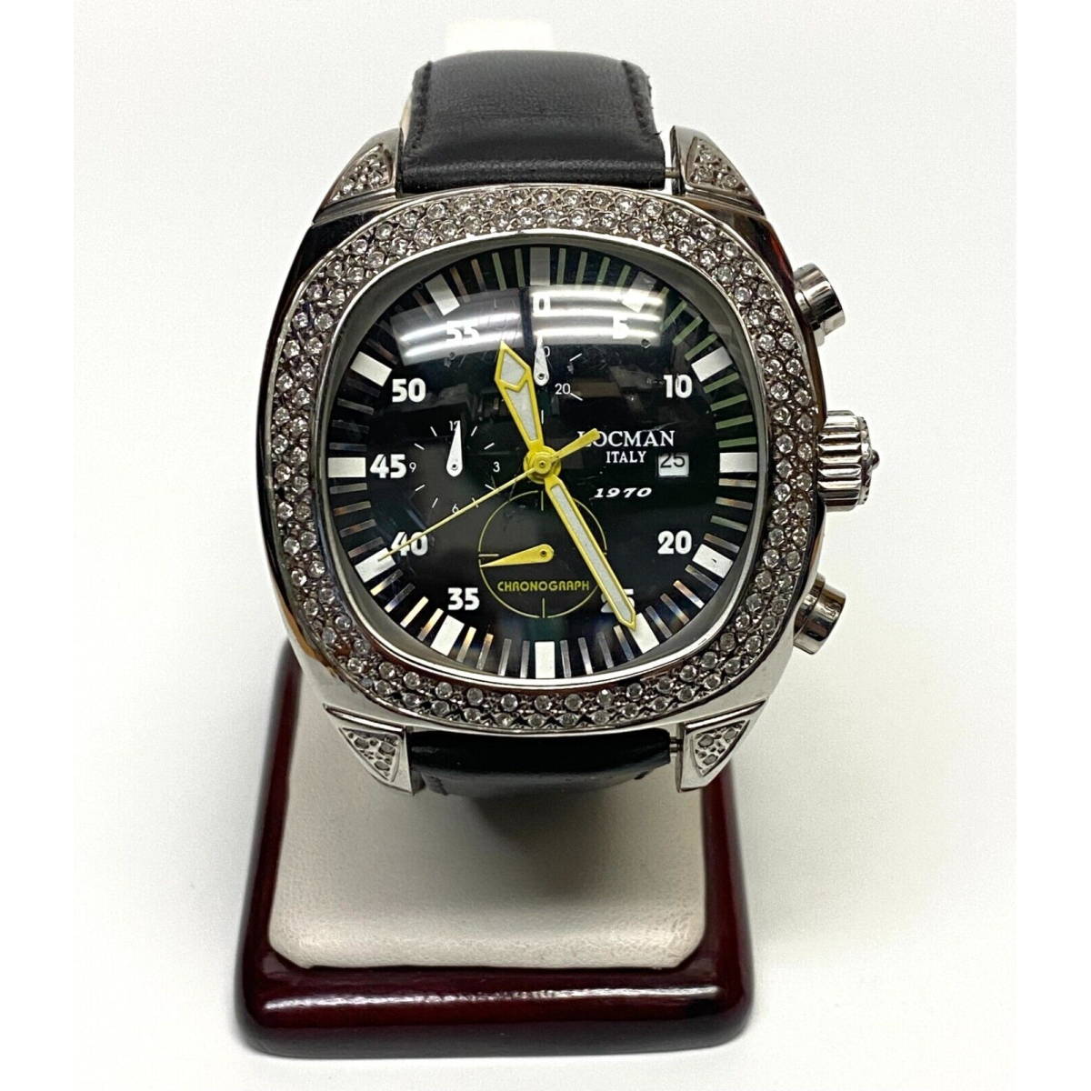 Locman Stainless Steel 2.5 ct White Round Cut Black Dial With Black Band Watch