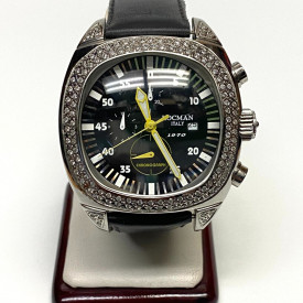 Locman Stainless Steel 2.5 ct White Round Cut Black Dial With Black Band Watch