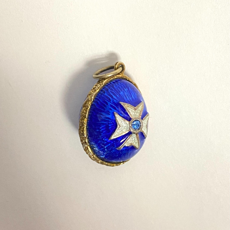 Small Antique Sterling Silver Enamel Egg Pendant (BLUE WITH STARS) Small Antique Sterling Silver Enamel Egg Pendant (BLUE WITH STARS)