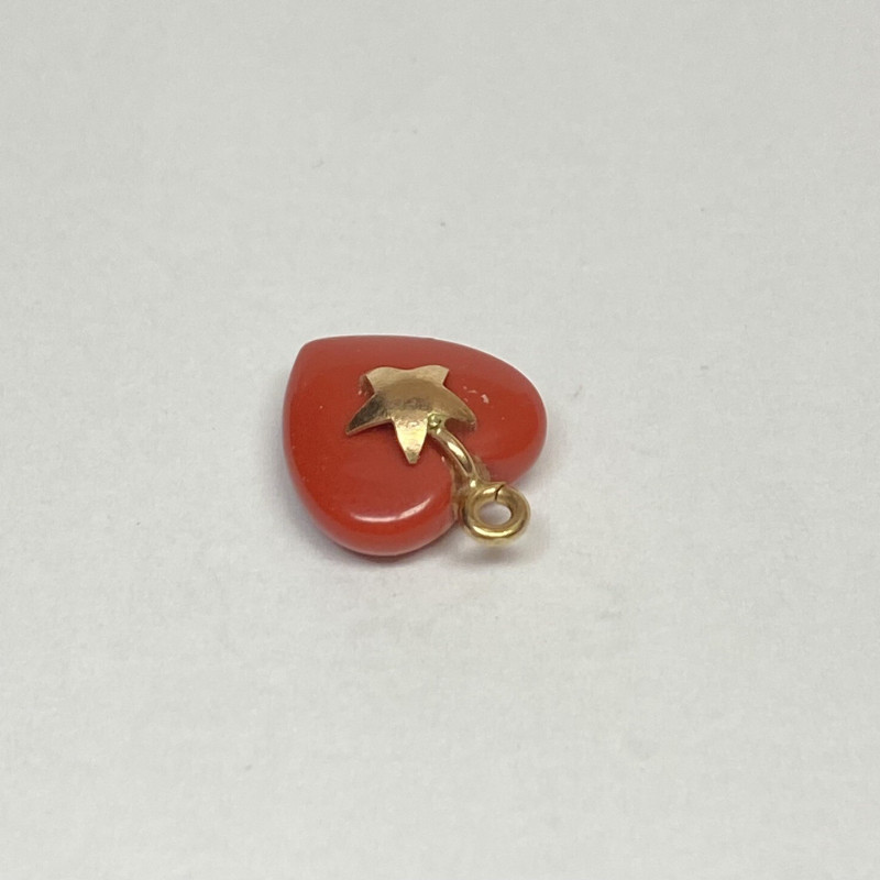 14 K Gold Red CORAL HEART CHARM 14 K Gold Red CORAL HEART CHARM